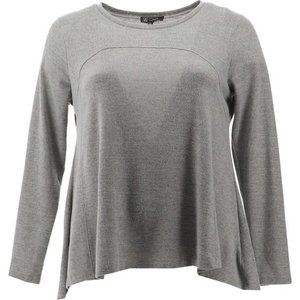 NWT DG2 BY DIANE GILMAN SEAMED BRUSHED KNIT SWEATER W/SWING HEM GRAY XS